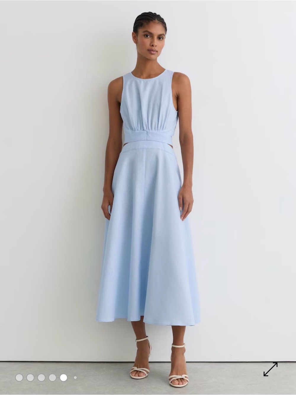 REISS Hazel Linen-Cotton Cut-Out Midi Dress in Blue 2026SS - Picture 5 of 7